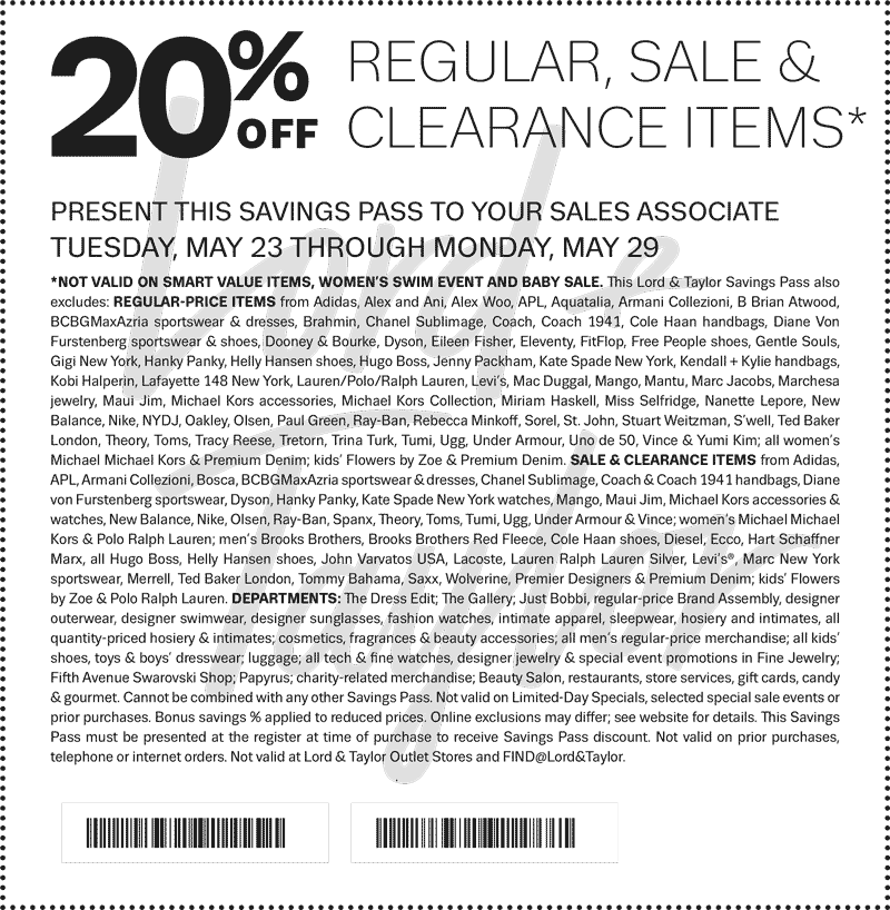 Lord & Taylor Coupon March 2024 20% off at Lord & Taylor, or online via promo code MEMORIAL