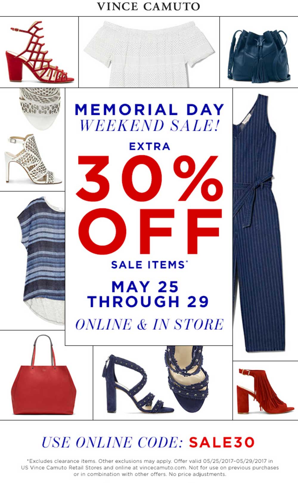Vince Camuto Coupon April 2024 Extra 30% off sale items at Vince Camuto, or online via promo code SALE30