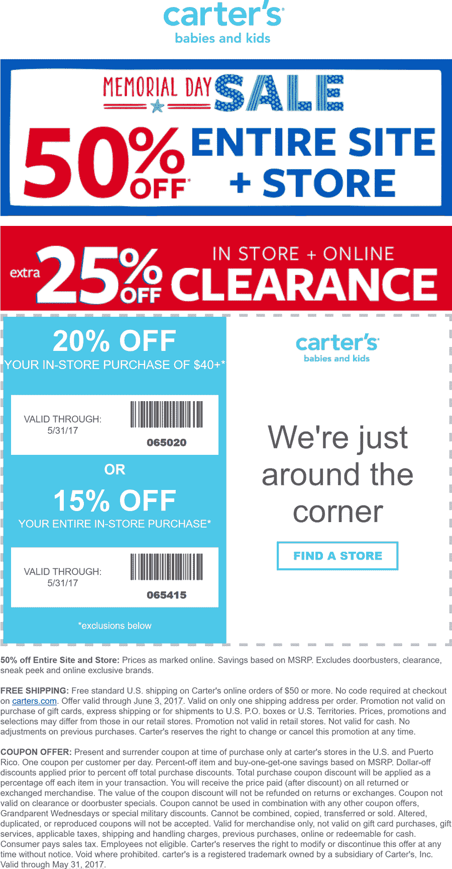 Carters Coupon April 2024 65-70% off everything at Carters, or 50% online no code needed