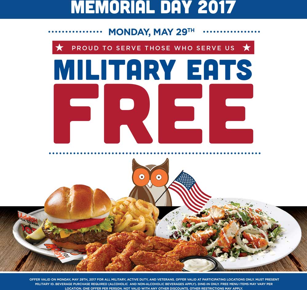 Hooters Coupon April 2024 Military eats free Monday at Hooters restaurants