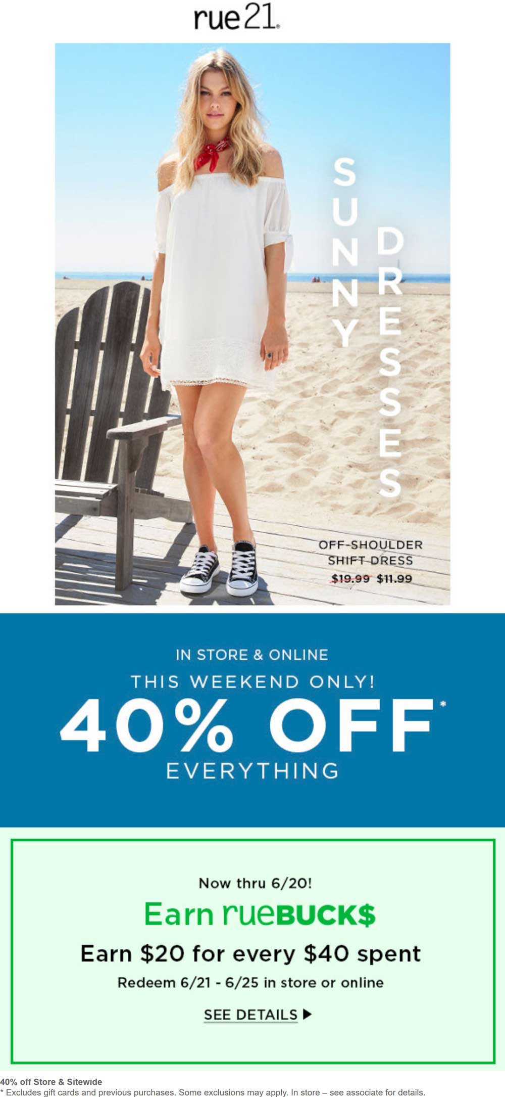 Rue21 Coupon April 2024 40% off everything at rue21, ditto online