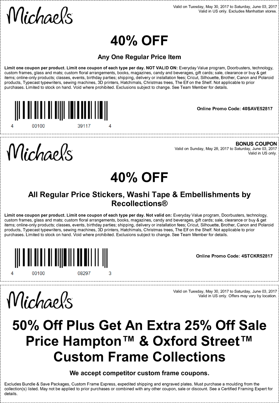 Michaels Coupon April 2024 40% off a single item at Michaels, or online via promo code 40SAVE52817