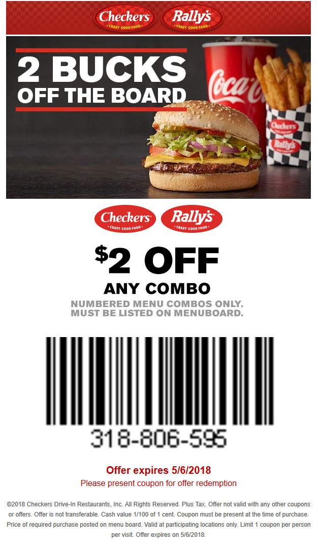 Checkers Coupon April 2024 $2 off any combo meal at Rallys & Checkers