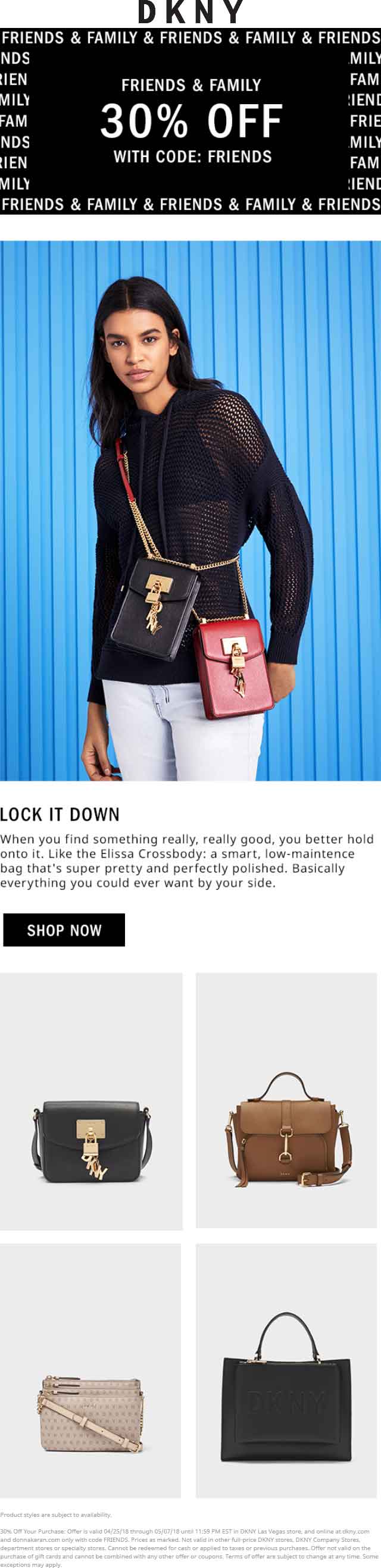 DKNY Coupon March 2024 30% off at DKNY, or online via promo code FRIENDS