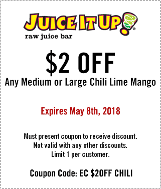 Juice It Up Coupon April 2024 $2 off chili lime mango drink at Juice It Up