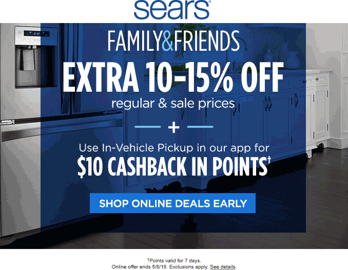 Sears Coupon April 2024 Extra 10-15% off online at Sears, no code needed