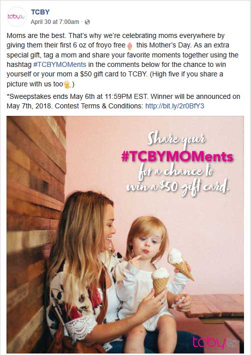 TCBY Coupon April 2024 6oz frozen yogurt free for Mom Sunday at TCBY