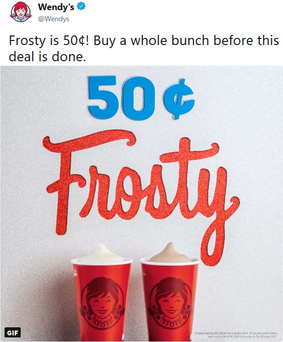 Wendys Coupon April 2024 .50 cent frosty at Wendys restaurants