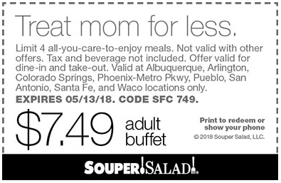 Souper Salad Coupon April 2024 Bottomless buffet for $7.49 at Souper Salad restaurants