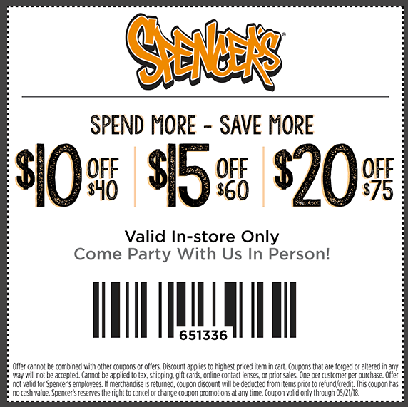 Spencers Coupon April 2024 $10 off $40 & more at Spencers