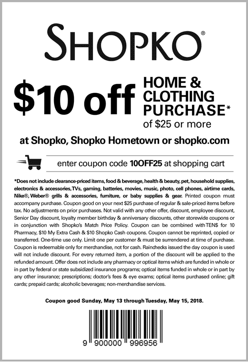 Shopko Coupon April 2024 $10 off $25 at Shopko, or online via promo code 10OFF25