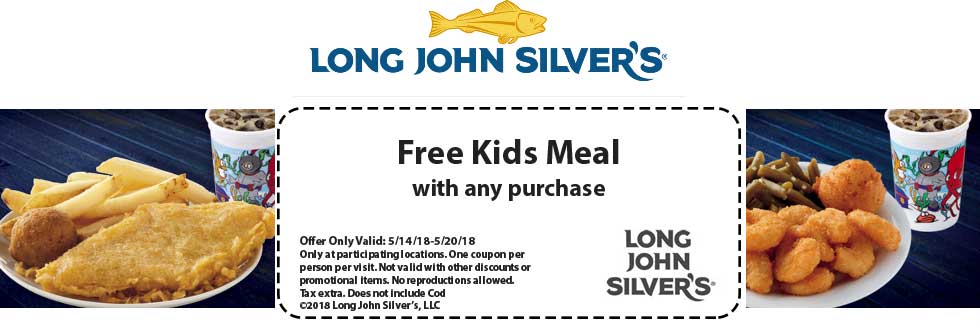 Long John Silvers Coupon March 2024 Free kids meal with any order at Long John Silvers
