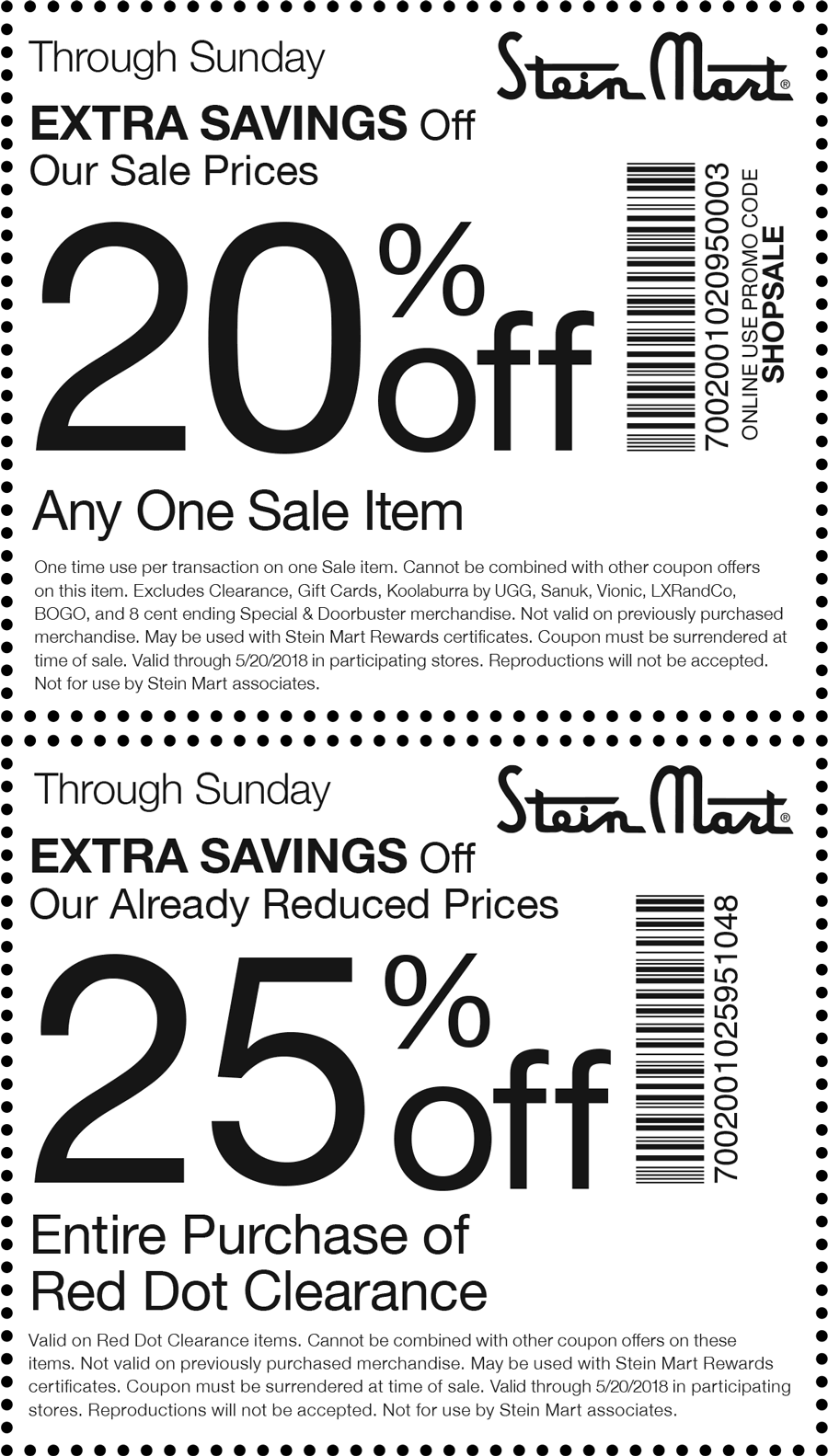 Stein Mart Coupon April 2024 20% off & more at Stein Mart, or online via promo code SHOPSALE