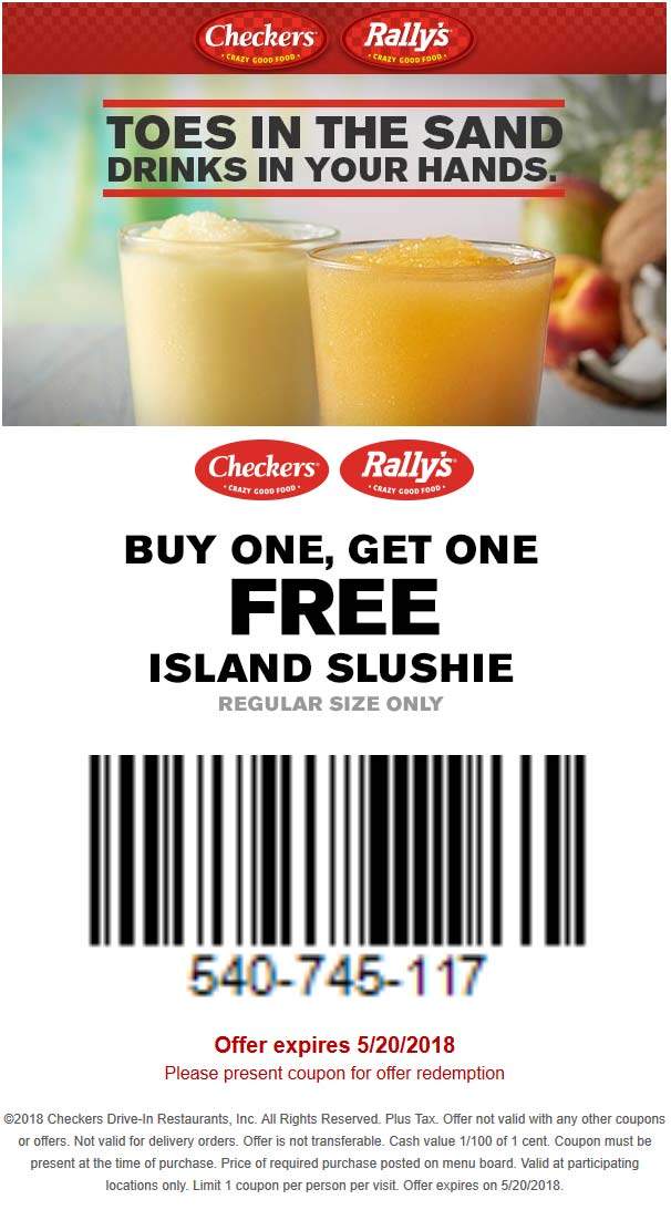 Checkers Coupon April 2024 Second island slushie free at Checkers & Rallys restaurants