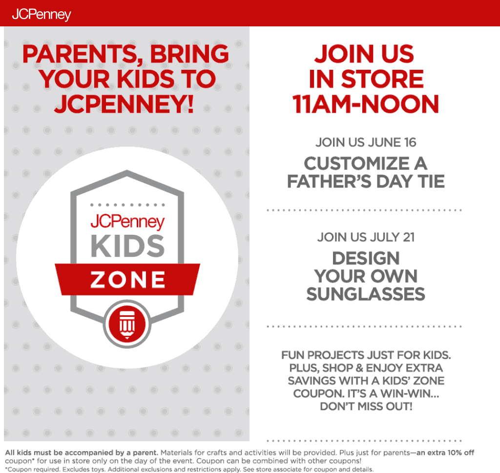 JCPenney Coupon March 2024 Kids design free Fathers Day ties 11am the 16th at JCPenney