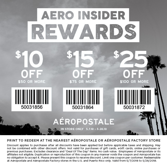 Aeropostale Coupon April 2024 $10 off $50 & more at Aeropostale & factory locations