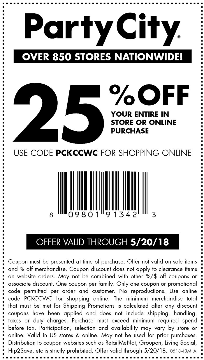 Party City Coupon April 2024 25% off today at Party City, or online via promo code PCKCCWC