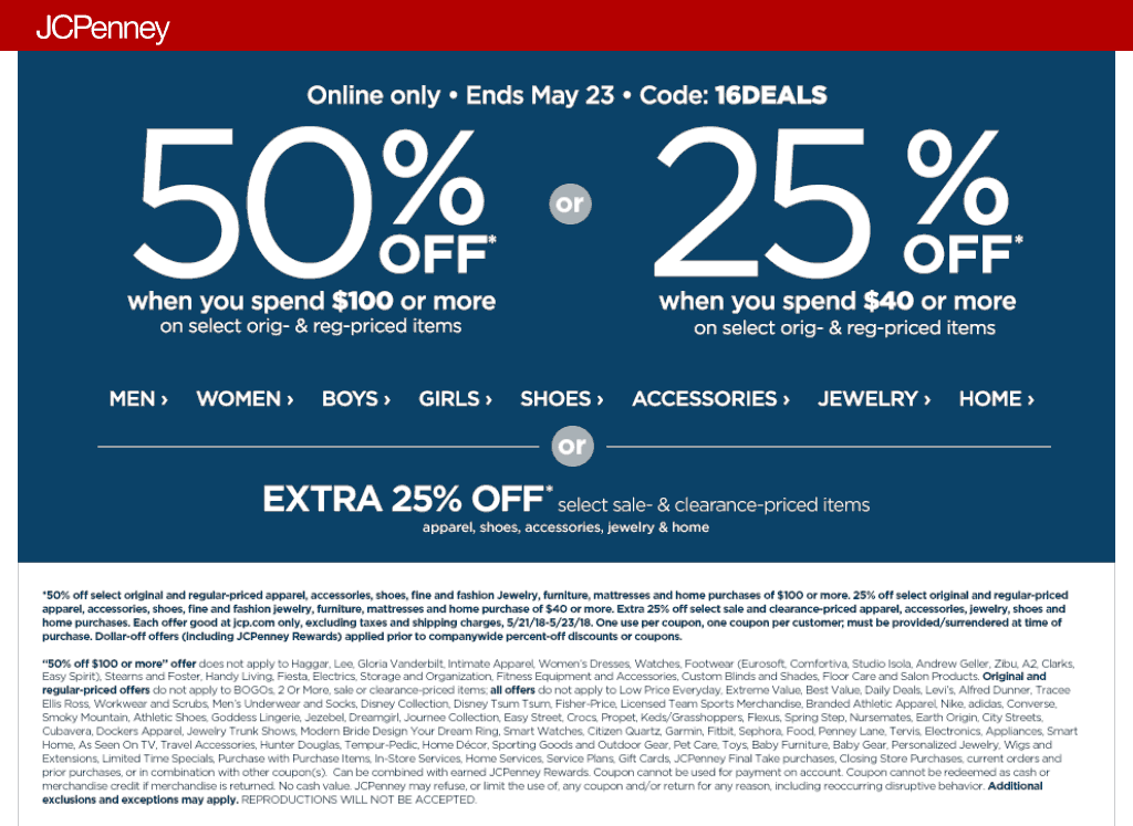 JCPenney Coupon April 2024 50% off $100 online at JCPenney via promo code 16DEALS