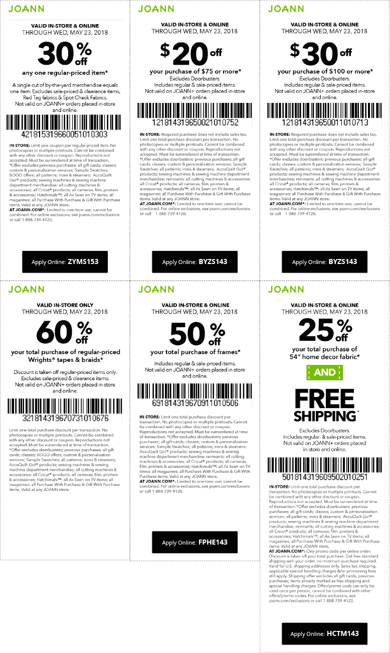 Joann Coupon April 2024 30% off a single item & more at Joann, or online via promo code ZYMS153