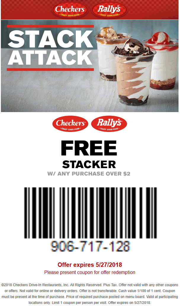 Checkers Coupon April 2024 Free stacker with your order at Checkers & Rallys restaurants