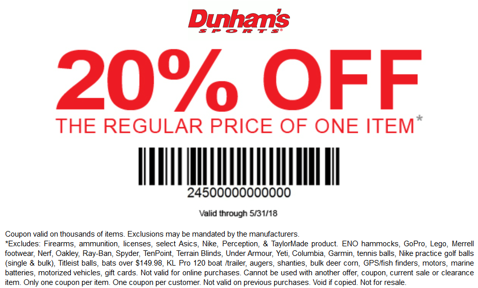 Dunhams Sports Coupon April 2024 20% off a single item at Dunhams Sports
