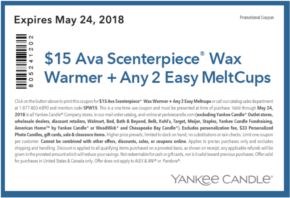 Yankee Candle Coupon March 2024 $15 wax warmer + 2 waxes today at Yankee Candle, or online via promo code SPW15