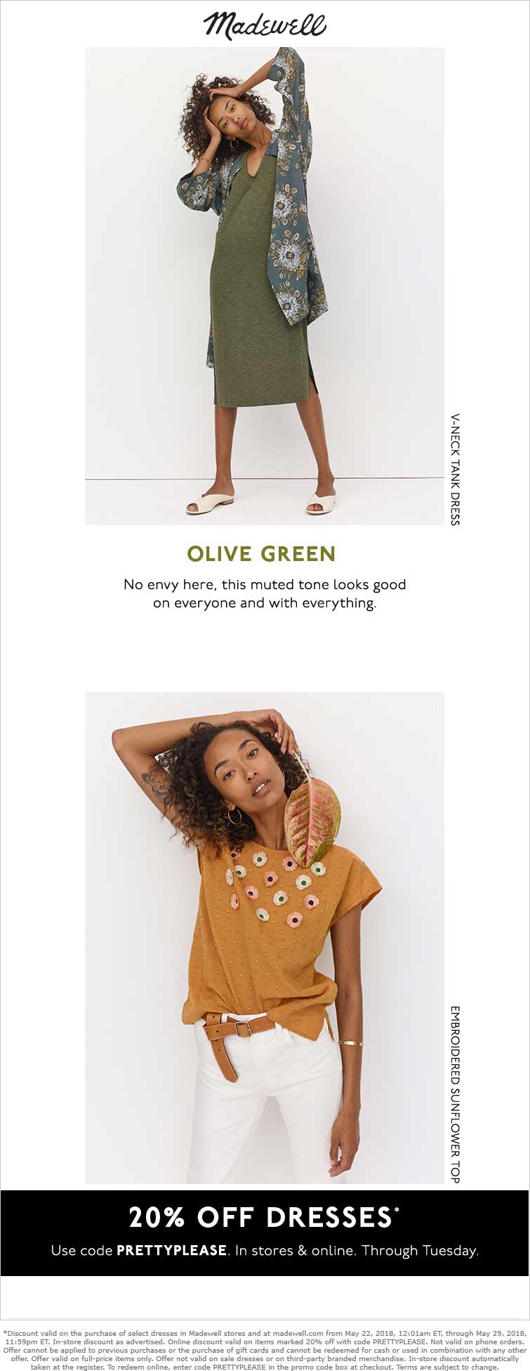Madewell Coupon April 2024 20% off dresses at Madewell, or online via promo code PRETTYPLEASE