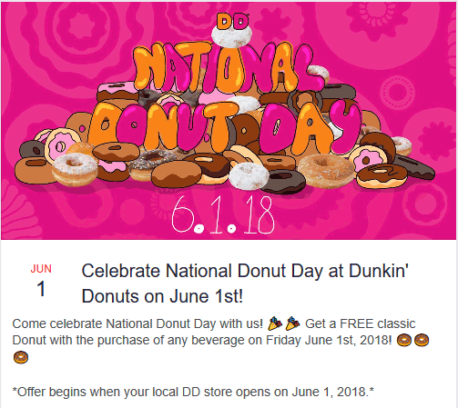 Dunkin Donuts Coupon April 2024 Free donut with your coffee Friday at Dunkin Donuts
