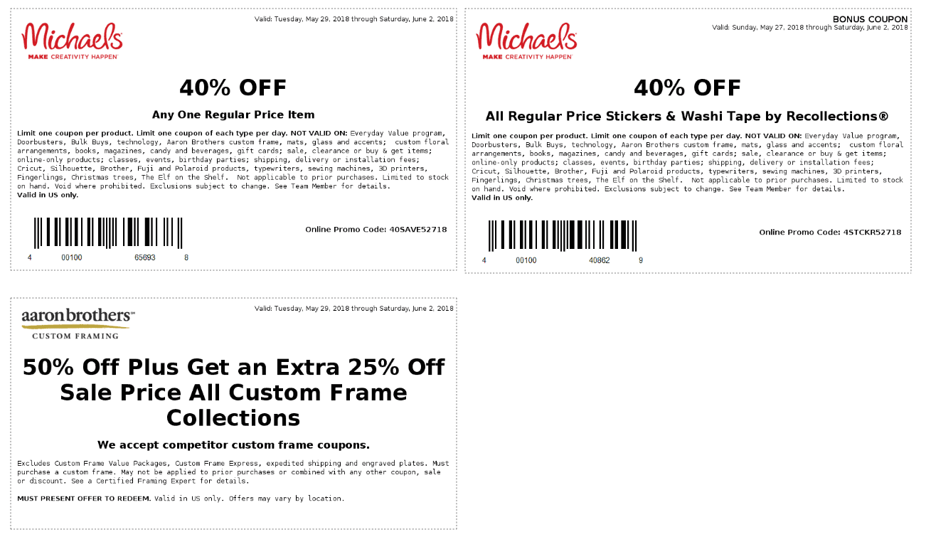 Michaels Coupon May 2024 40% off a single item at Michaels, or online via promo code 40SAVE52718