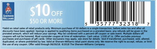 Sherwin Williams Coupon April 2024 $10 off $50 paint & stain at Sherwin Williams
