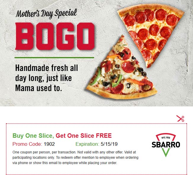 Sbarro coupons & promo code for [May 2022]