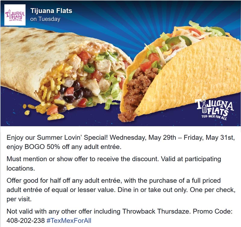 Tijuana Flats coupons & promo code for [April 2024]