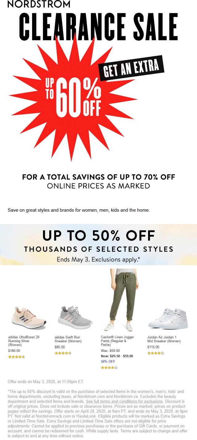 Nordstrom stores Coupon  Extra 25% off clearance at Nordstrom (05/03)