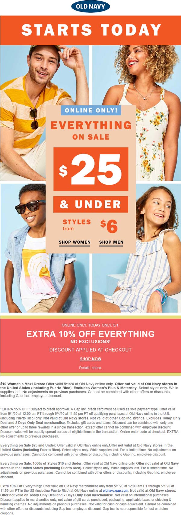 Old Navy stores Coupon  Everything under $26 + 10% off at Old Navy (05/04)