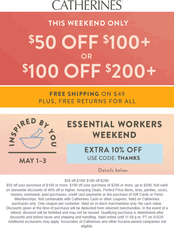 Catherines stores Coupon  $50 off $100 & more at Catherines #catherines