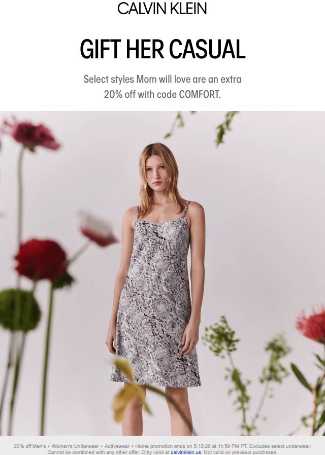 Calvin Klein stores Coupon  20% off at Calvin Klein via promo code COMFORT #calvinklein