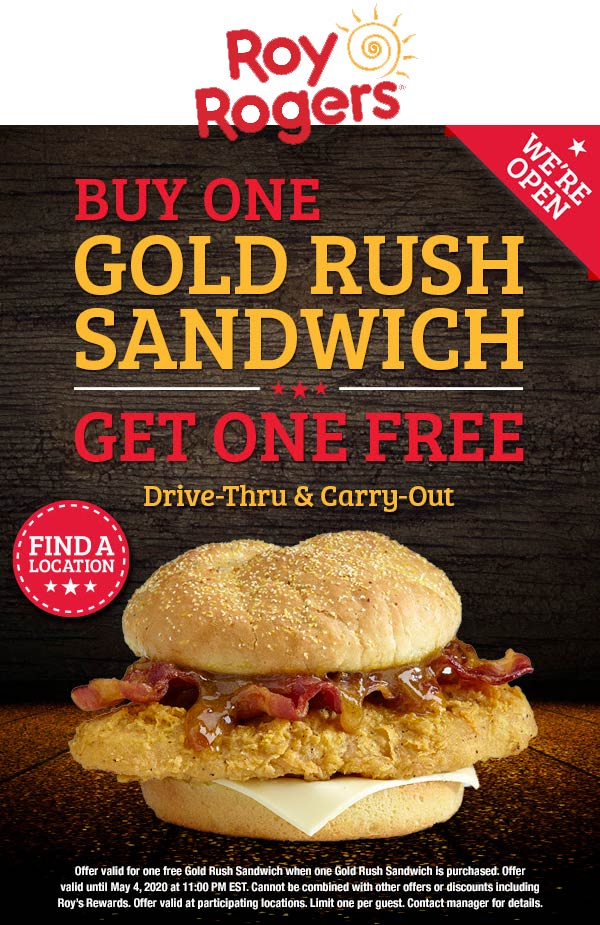 Roy Rogers restaurants Coupon  Second chicken sandwich free today at Roy Rogers #royrogers