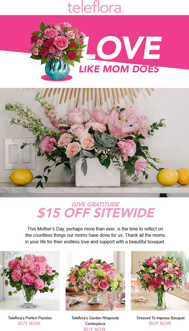 Teleflora stores Coupon  $15 off all flower bouquets at Teleflora #teleflora