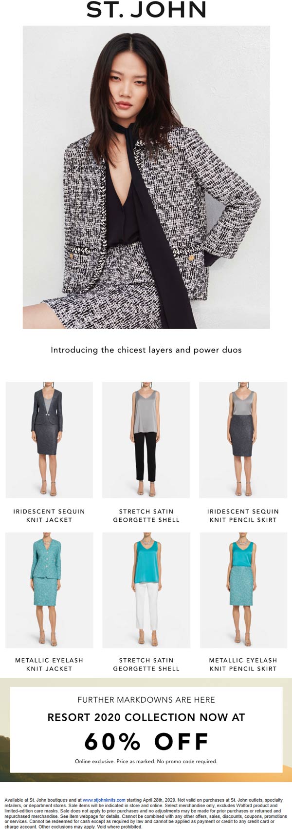 St. John stores Coupon  60% off the 2020 collection at St. John #stjohn