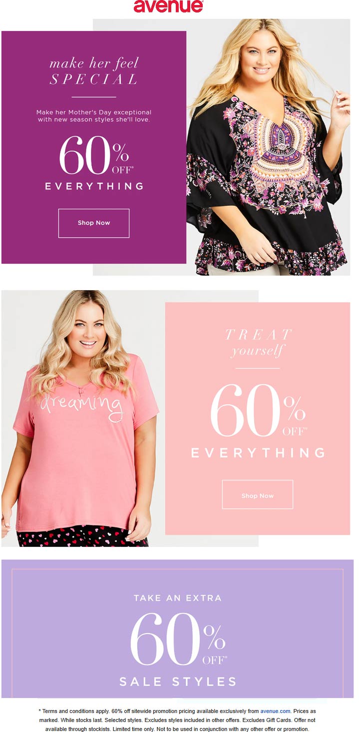 Avenue stores Coupon  60% off everything at Avenue #avenue