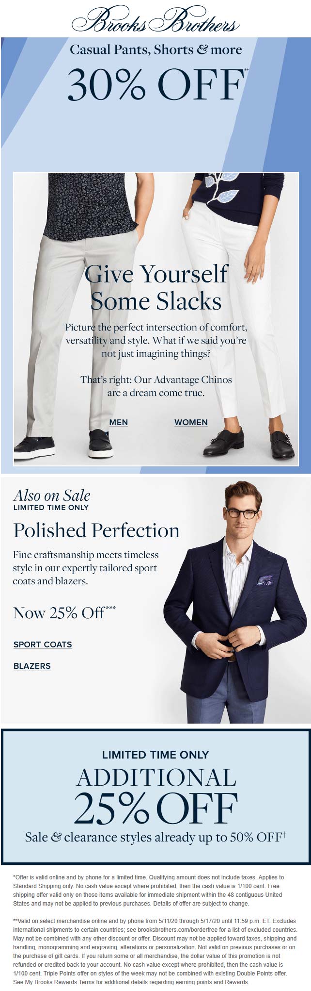 Brooks Brothers stores Coupon  30% off shorts & pants & 25% off sale items at Brooks Brothers #brooksbrothers