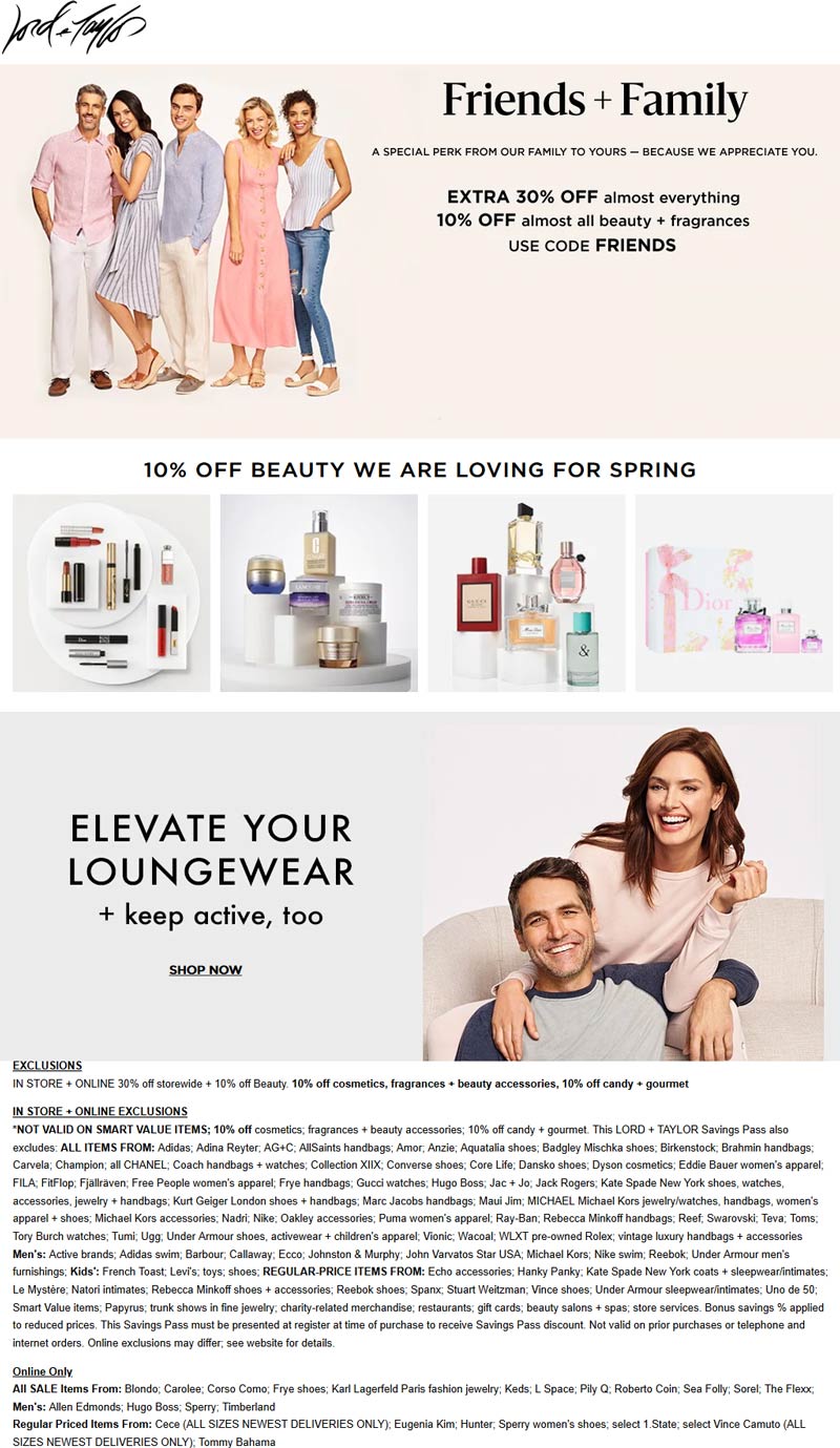 Lord & Taylor stores Coupon  Extra 30% off at Lord & Taylor via promo code FRIENDS #lordtaylor