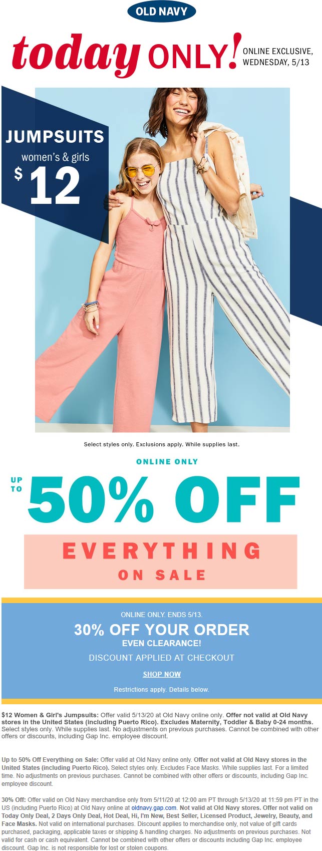 30 off everything today at Old Navy oldnavy The Coupons App®