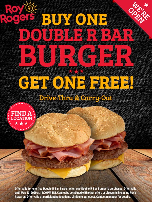 Roy Rogers stores Coupon  Second cheeseburger free today at Roy Rogers #royrogers