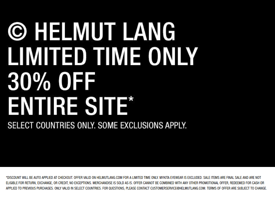 Helmut Lang stores Coupon  30% off everything at Helmut Lang #helmutlang