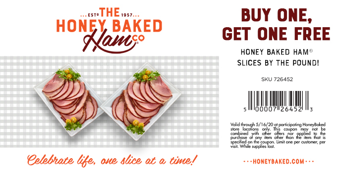 Honeybaked restaurants Coupon  Second pound of slices free at Honeybaked Ham restaurants #honeybaked