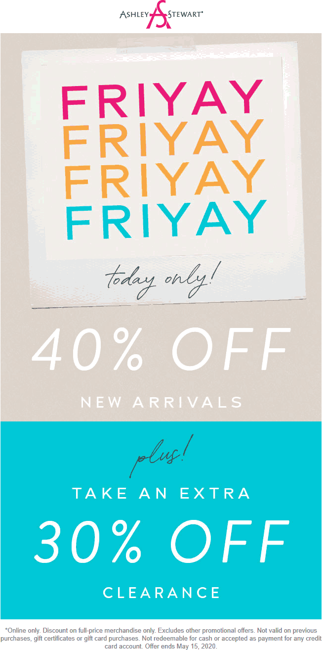 Ashley Stewart stores Coupon  40% off new arrivals today at Ashley Stewart #ashleystewart