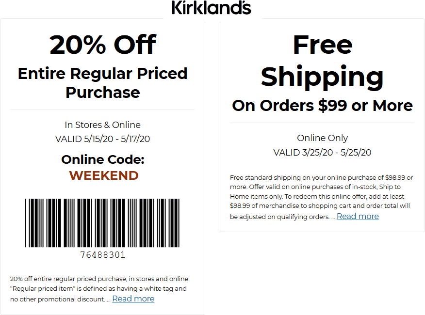 Kirklands stores Coupon  20% off at Kirklands, or online via promo code WEEKEND #kirklands
