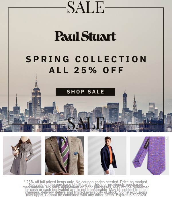 Paul Stuart stores Coupon  25% off at Paul Stuart #paulstuart