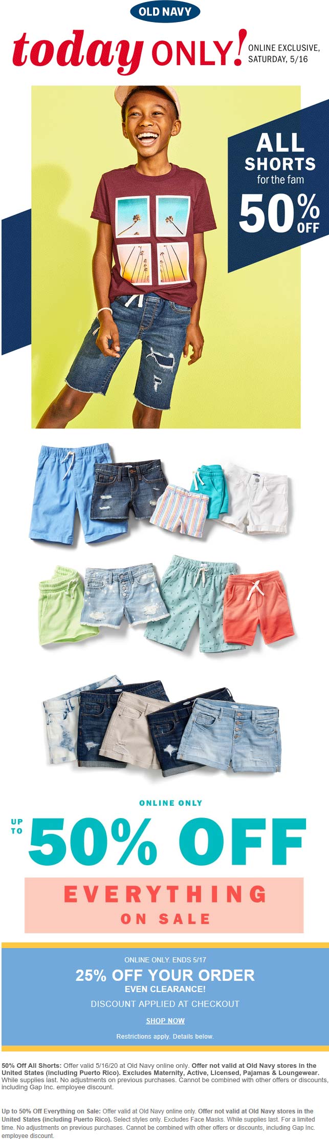 Old Navy stores Coupon  50% off all shorts today at Old Navy #oldnavy